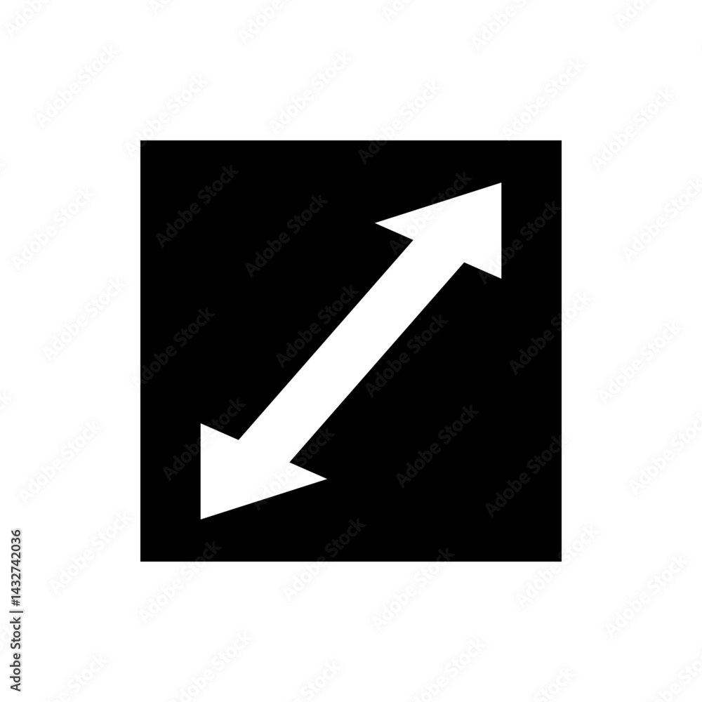 Poster white diagonal double ended arrow pointing up and down on a black rectangular background image view 