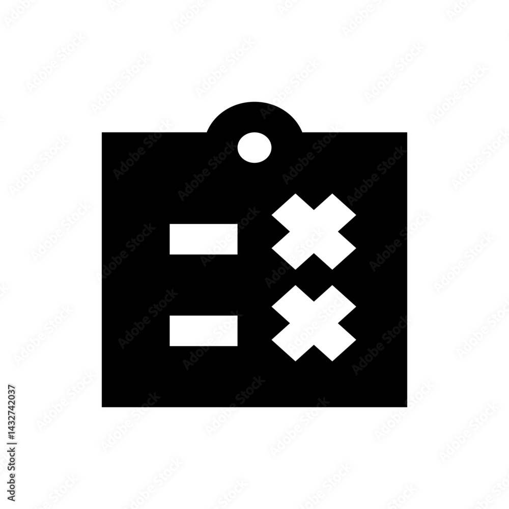 Poster black and white icon of a tag with two horizontal lines and two crosses on a square background desig