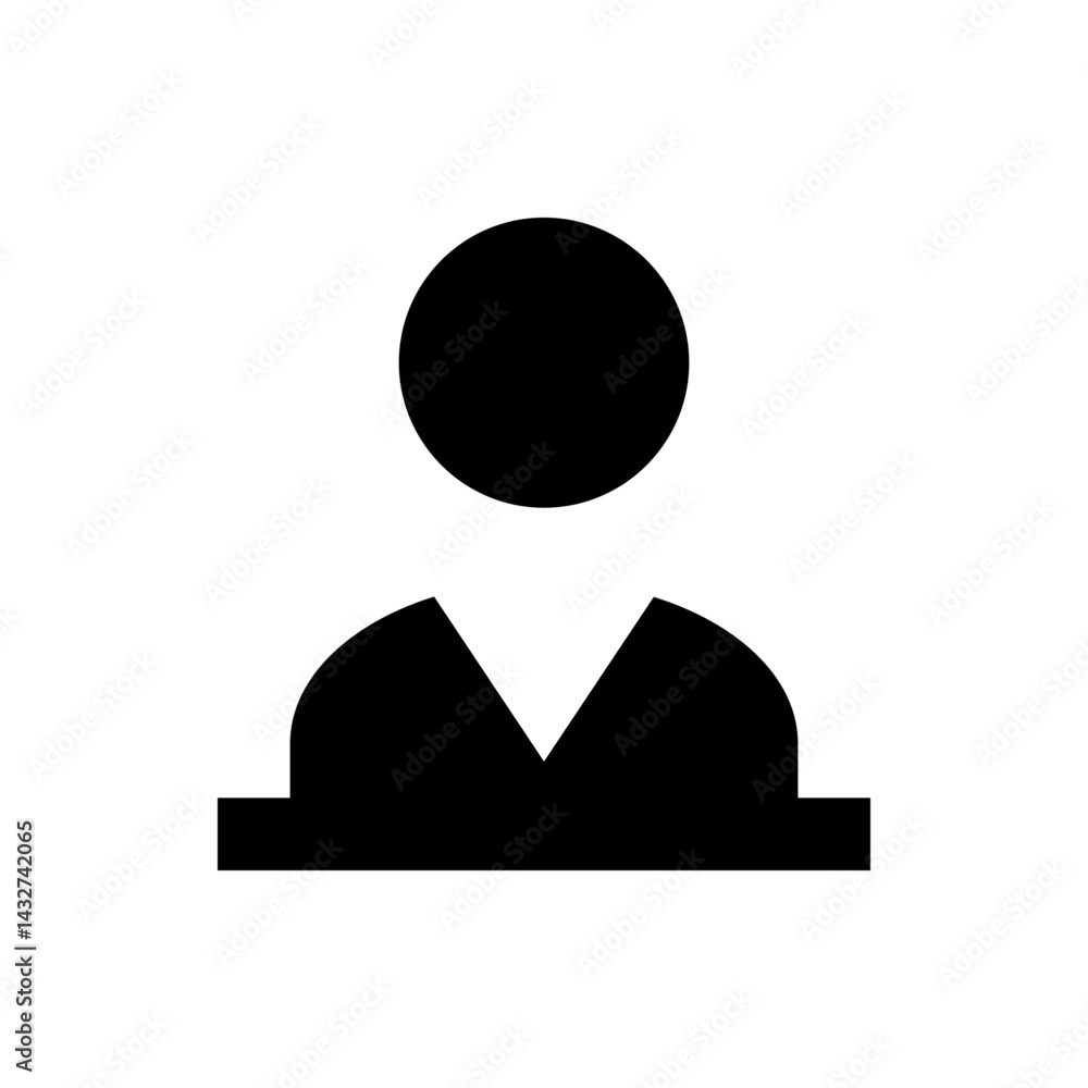 Poster silhouette of a person icon with a circular head and geometric body shape in solid black color schem