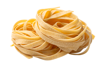 Fresh egg tagliatelle pasta nests on transparent background