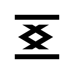 Geometric design featuring a central diamond shape flanked by two horizontal black bars on a white background