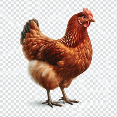 Full Body Brown Chicken Hen Standing Isolated on White Background with Transparent Cutout