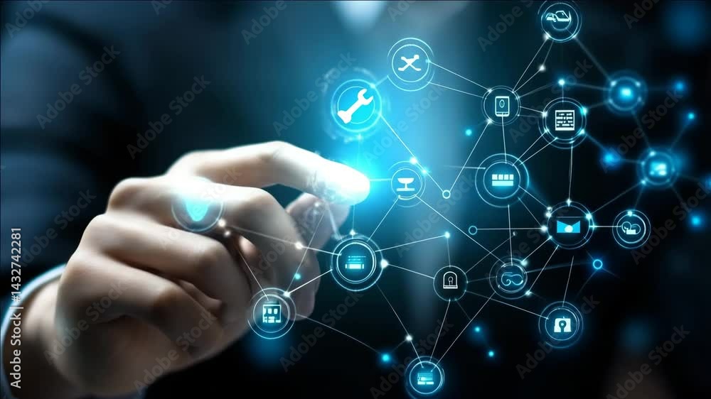 Aufkleber navigating the digital network: a futuristic tech interaction