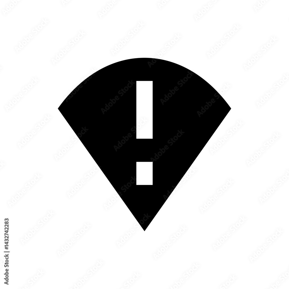 Poster black fan shape with a white exclamation mark inside indicating a network or connection problem erro
