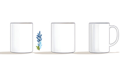 A side view of two empty white coffee cups, mugs, for hot drink concepts isolated against a transparent background 