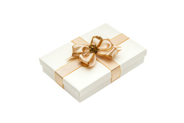 Fototapeta premium Transparent background white gift box with gold ribbon and bow