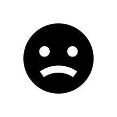 Black circle with two white circles as eyes and a curved white line as a sad mouth expression face icon