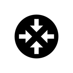 Black circle containing four white arrows pointing inward towards the center symmetrically design icon