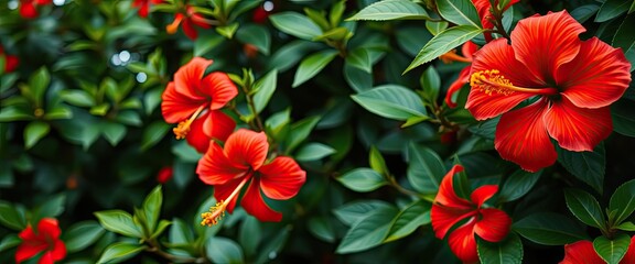 Vibrant Red Hibiscus Blooms