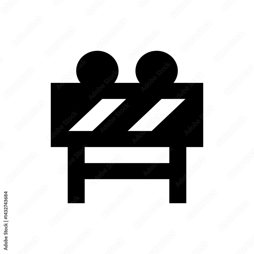 Poster illustration of a black and white construction barrier with two round objects on the top part