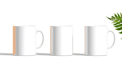 A side view of two empty white coffee cups, mugs, for hot drink concepts isolated against a transparent background 