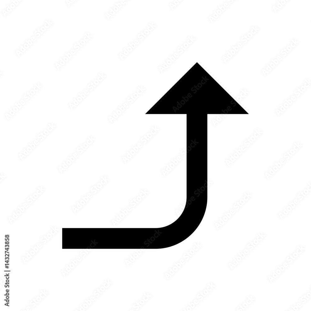 Poster black arrow pointing upwards with a right angle turn on a white background in a minimalist style ima