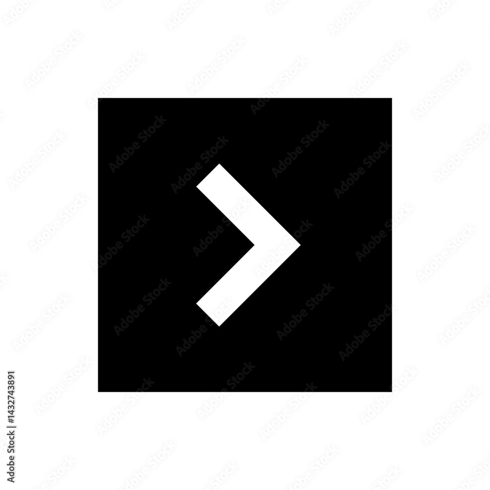 Poster white right arrow inside a black square pointing to the right direction for navigation purposes onli