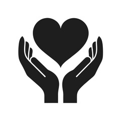 Hands holding black heart silhouette isolated vector on white
