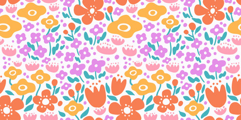 Seamless pattern of a flower garden, floral textile design