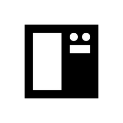 Illustration of a black and white microwave with two circular knobs and a rectangular display panel design