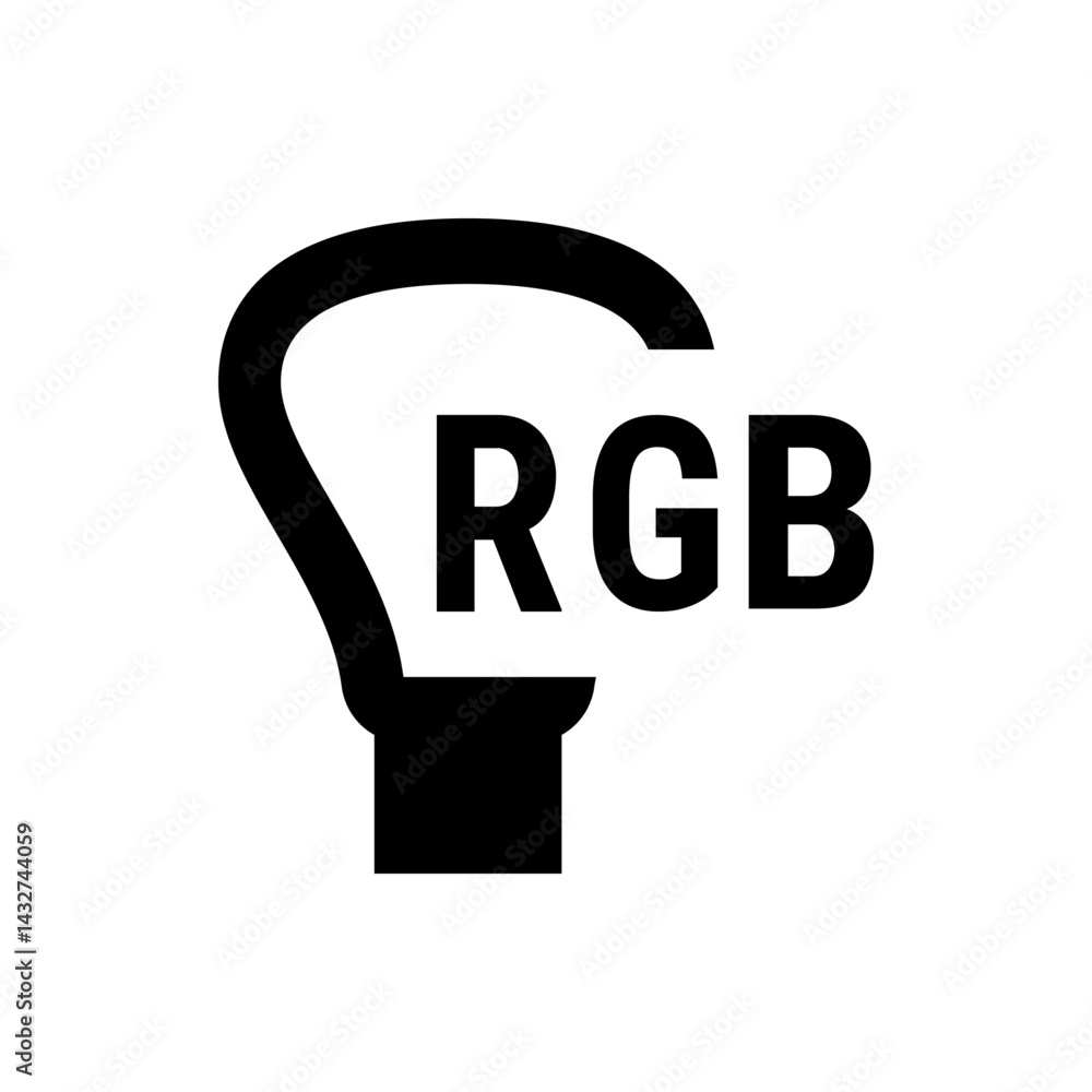 Poster illustration of a lightbulb shape with the letters rgb inside in black and white color scheme design