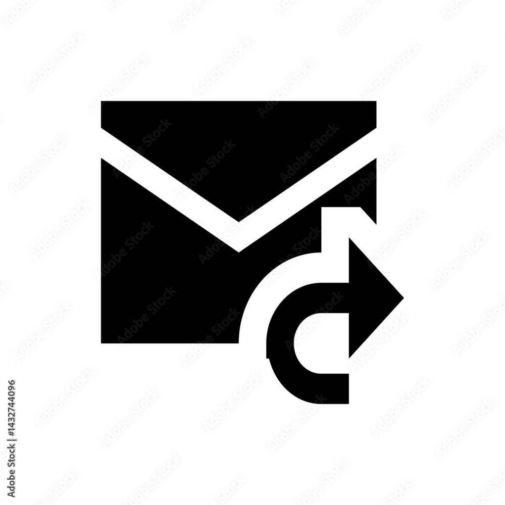Poster black and white graphic of an email envelope with a curved arrow pointing right indicating sending e
