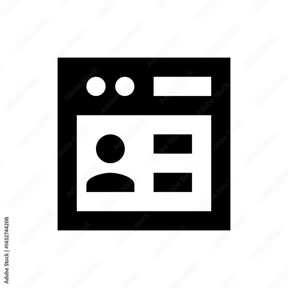 Poster Black and white profile interface with person icon and rectangular fields inside a bordered window frame shape