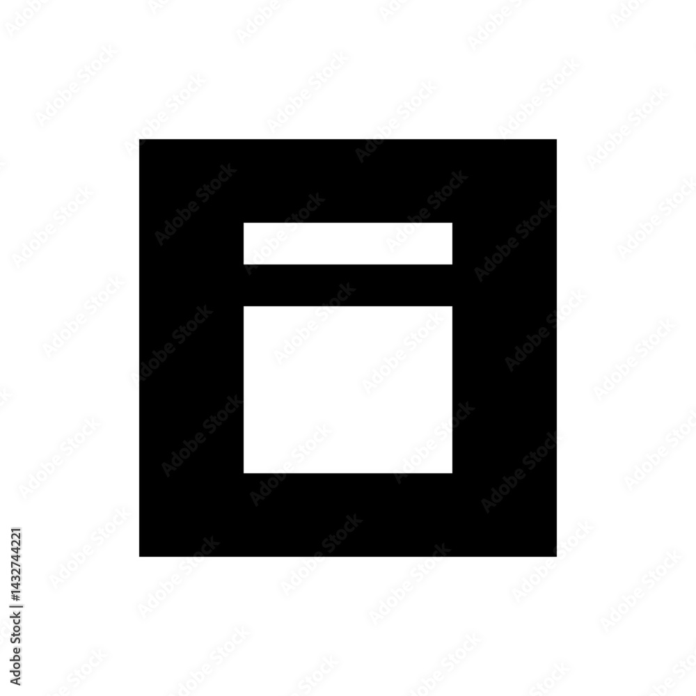 Poster simple geometric design featuring a black rectangle with two white rectangular cutouts inside it nic