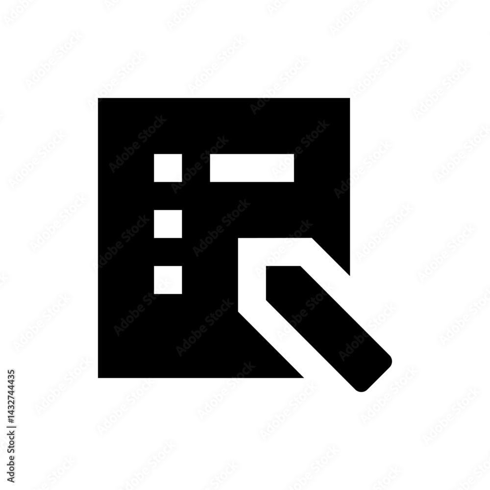 Poster black square containing white rectangles and squares with a white arrow pointing to the square box