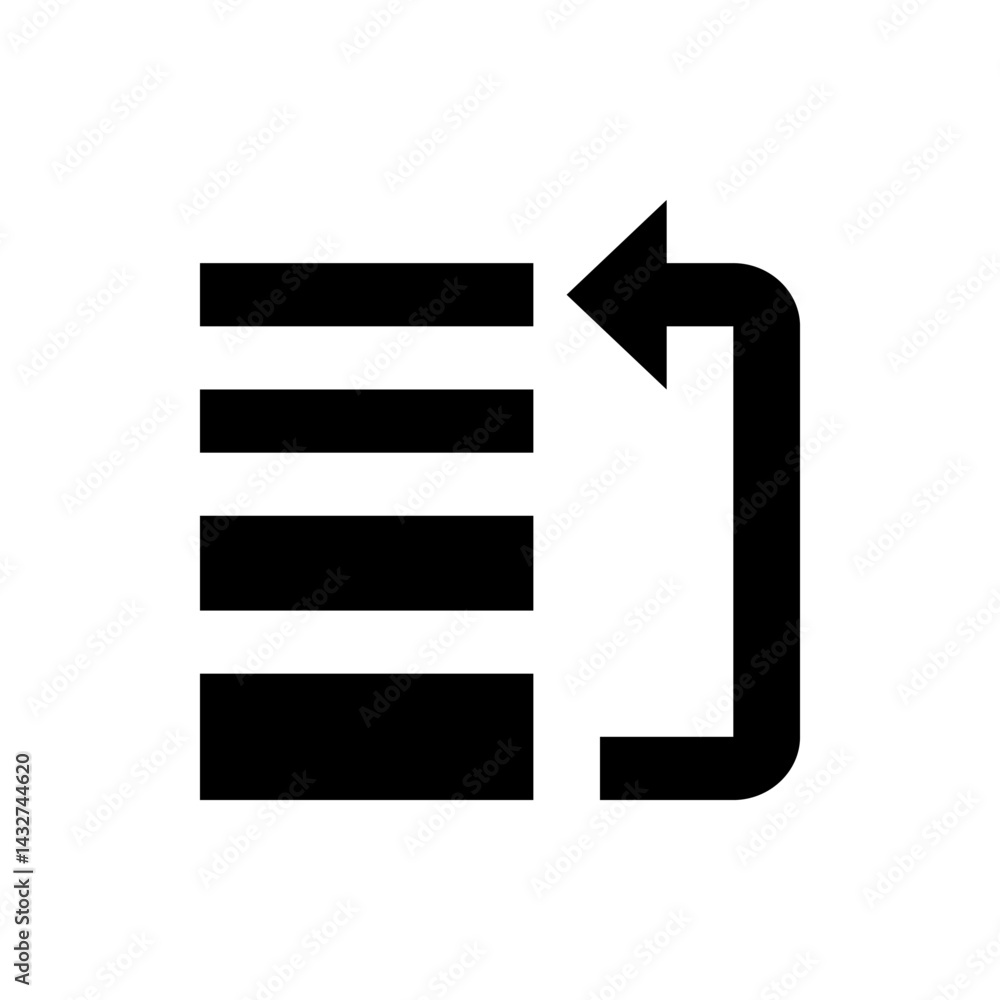 Poster a black icon showing three horizontal lines with an arrow curving back to the left on a white backgr