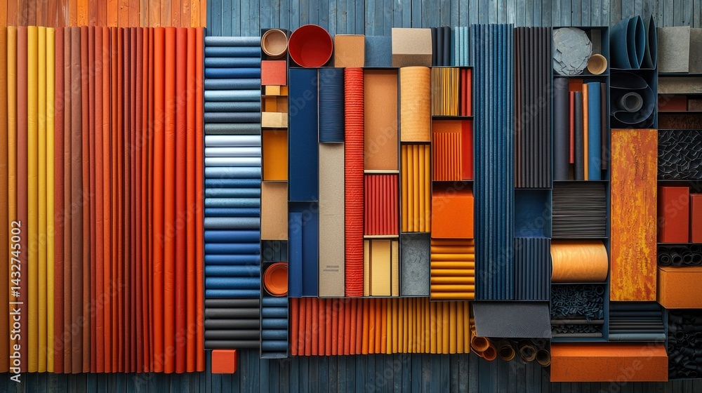 Poster abstract colorful geometric composition: a vibrant tapestry of shapes and hues arranged in a captiva