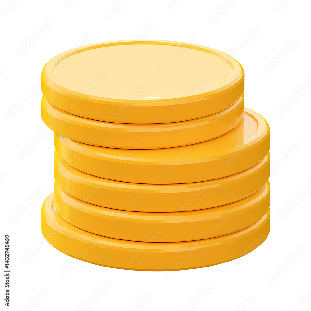 Poster stack of shiny yellow coins isolated on transparent background 3d render