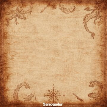 Vintage Map Background with Dragons, Compass, and Nautical Elements