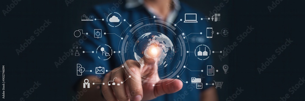 Poster global network of digital connectivity interface.