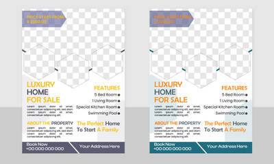 Corporate real estate flyer design template with polygonal shape