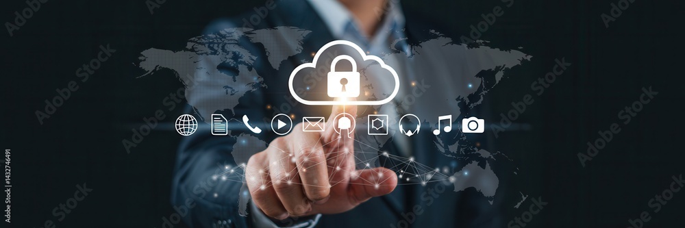 Poster secure cloud storage displayed by a hand.