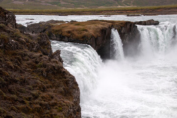 Godafoss Iceland,  power of the water flowing over waterfall