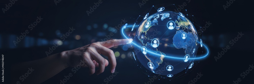Poster global digital connection displayed by a hand