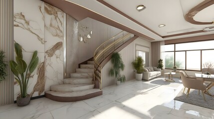 Fototapeta premium with golden railings marble steps and decorative lighting