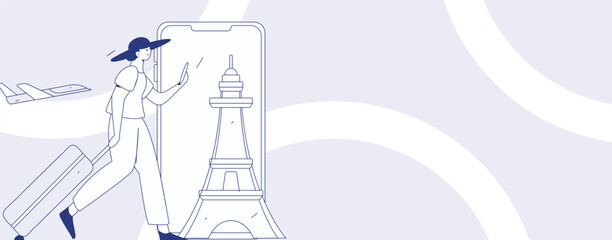 Holiday travel travel characters internet background vector hand drawn illustration
