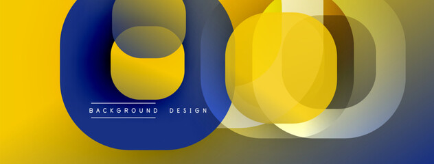Abstract geometric shapes overlap. Yellow, blue, gray gradients create modern design. Minimalist composition, clean aesthetic.
