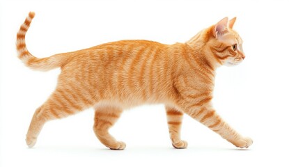 Orange Cat Walking On Plain Background