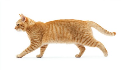 Orange Cat Walking On Plain Background Studio Shot