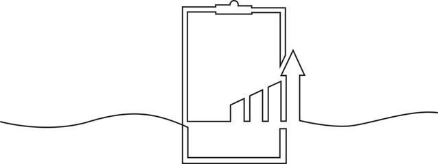 Continuous line drawing of clipboard. Growth graph icon business, bar chart, object one line, single line art, vector illustration