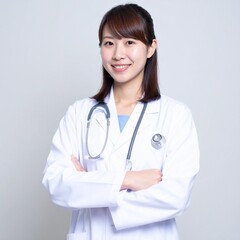 Fototapeta premium Asian Female Doctor Presenting Futuristic Medical Technology - Innovation in Digital Healthcare