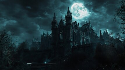 Gothic Castle Under a Full Moon: A Dark Romantic Landscape