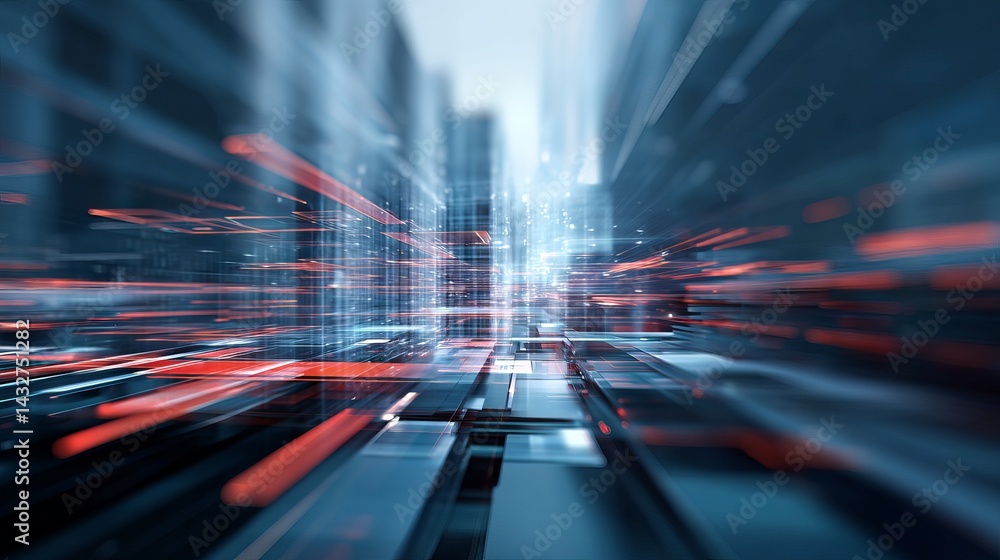 Poster abstract blurred digital transformation illustration showcasing agile cloud scalability, secure cybe