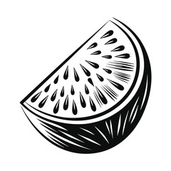 Simple Black And White Melon Slice With Seeds, Juicy Fruit Icon Isolated