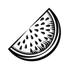 Monochrome Watermelon Slice Black Seeds, Distinct Skin, Fresh Summer Fruit Icon Style