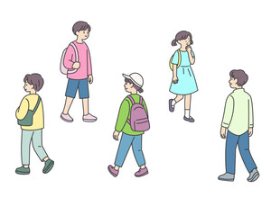 歩く子供たちのセット