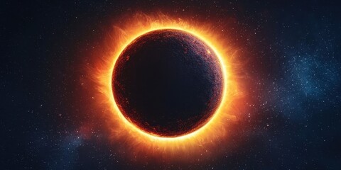 Stunning Solar Eclipse with Fiery Corona and Cosmic Background