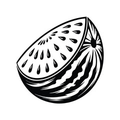 Black and White Watermelon Slice, Monochrome Design, Summer Fruit Icon, Simple Art