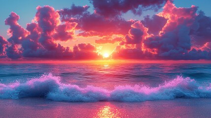 Vibrant Sunset over the Ocean: A Serene Coastal Scene