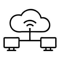 Vector outline representing internet connectivity, cloud computing, and wireless technology Icon isolated on transparent background